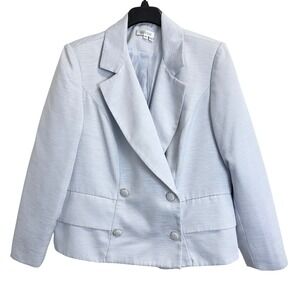 Massi Women Light Blue Textured Double Breasted Blazer Rhinestone Button 16W